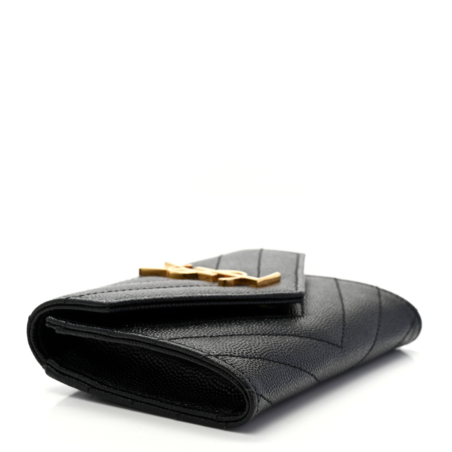 Saint Laurent Grain De Poudre Matelasse Chevron Small Monogram Envelope Wallet Black 4 of 10