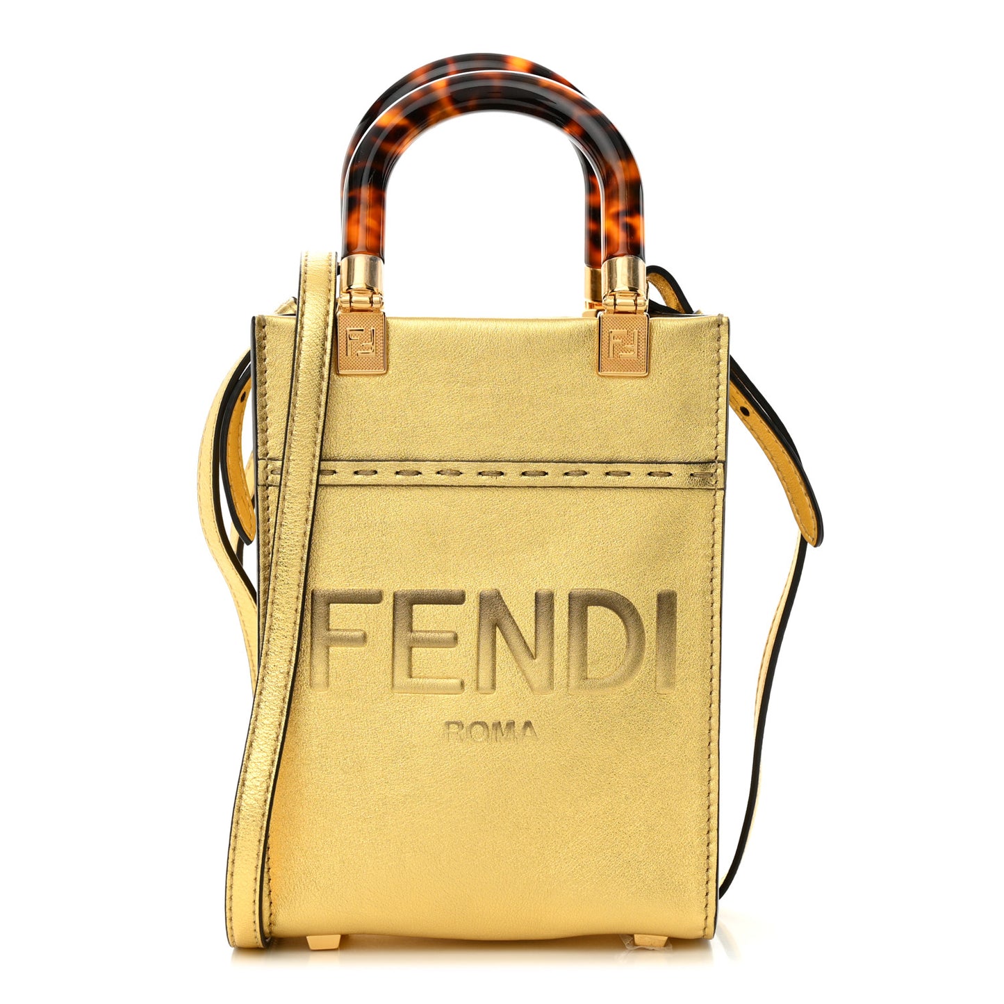 Vitello Catalan Mirror Plexiglass Mini Fendi Sunshine Shopper Tote Gold