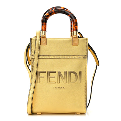 Fendi Vitello Catalan Mirror Plexiglass Mini Fendi Sunshine Shopper Tote Gold 1 of 11