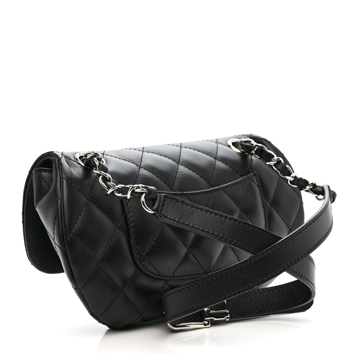 Calfskin Quilted CC Uniform Flap Belt Bag Black