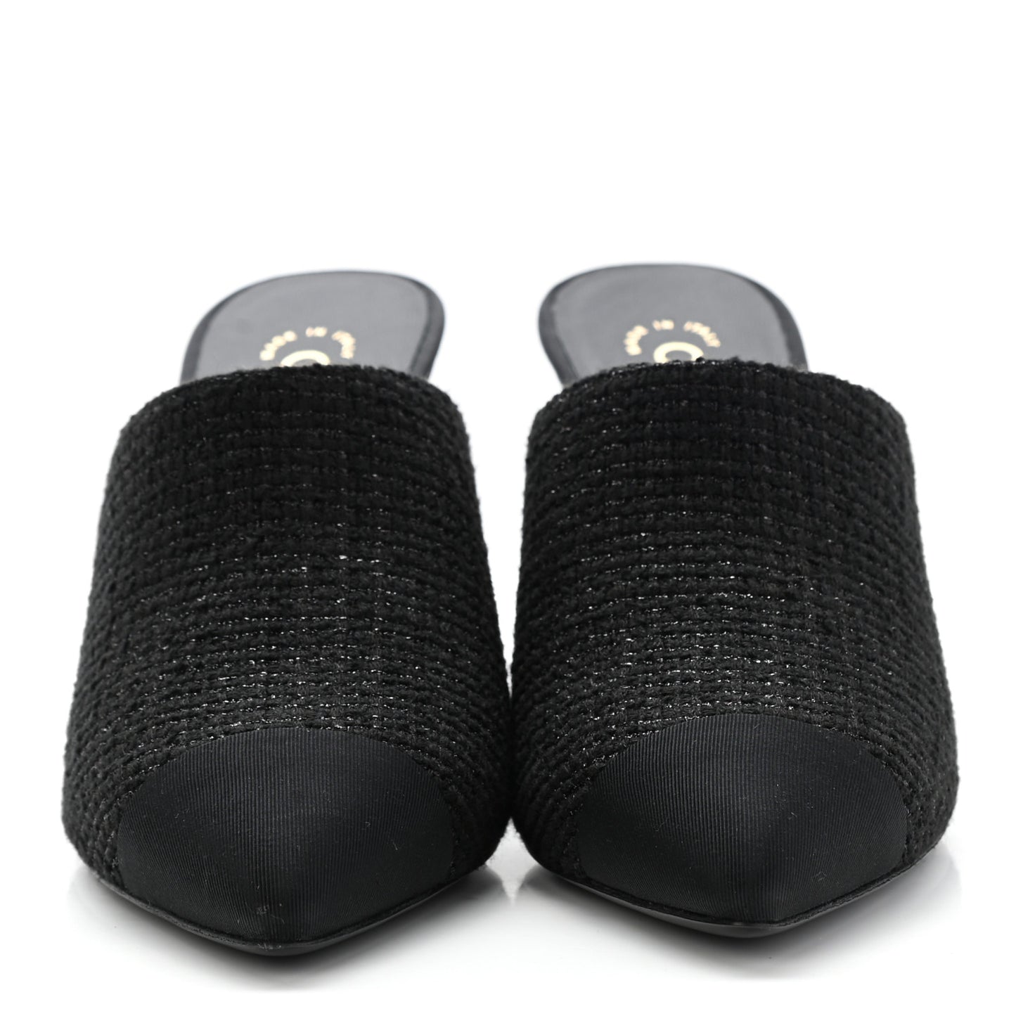 Tweed Grosgrain Cap Toe Pearl Mule 37.5 Black