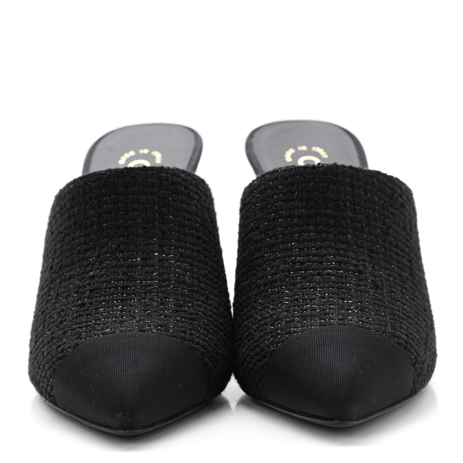 Chanel Tweed Grosgrain Cap Toe Pearl Mule 37.5 Black 2 of 8