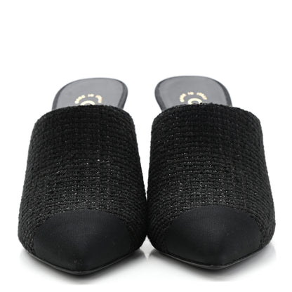 Chanel Tweed Grosgrain Cap Toe Pearl Mule 37.5 Black 2 of 8