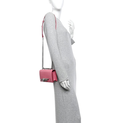 Alexander McQueen Calfskin Crocodile Embossed Mini Jeweled Knuckle Satchel Pink 2 of 14