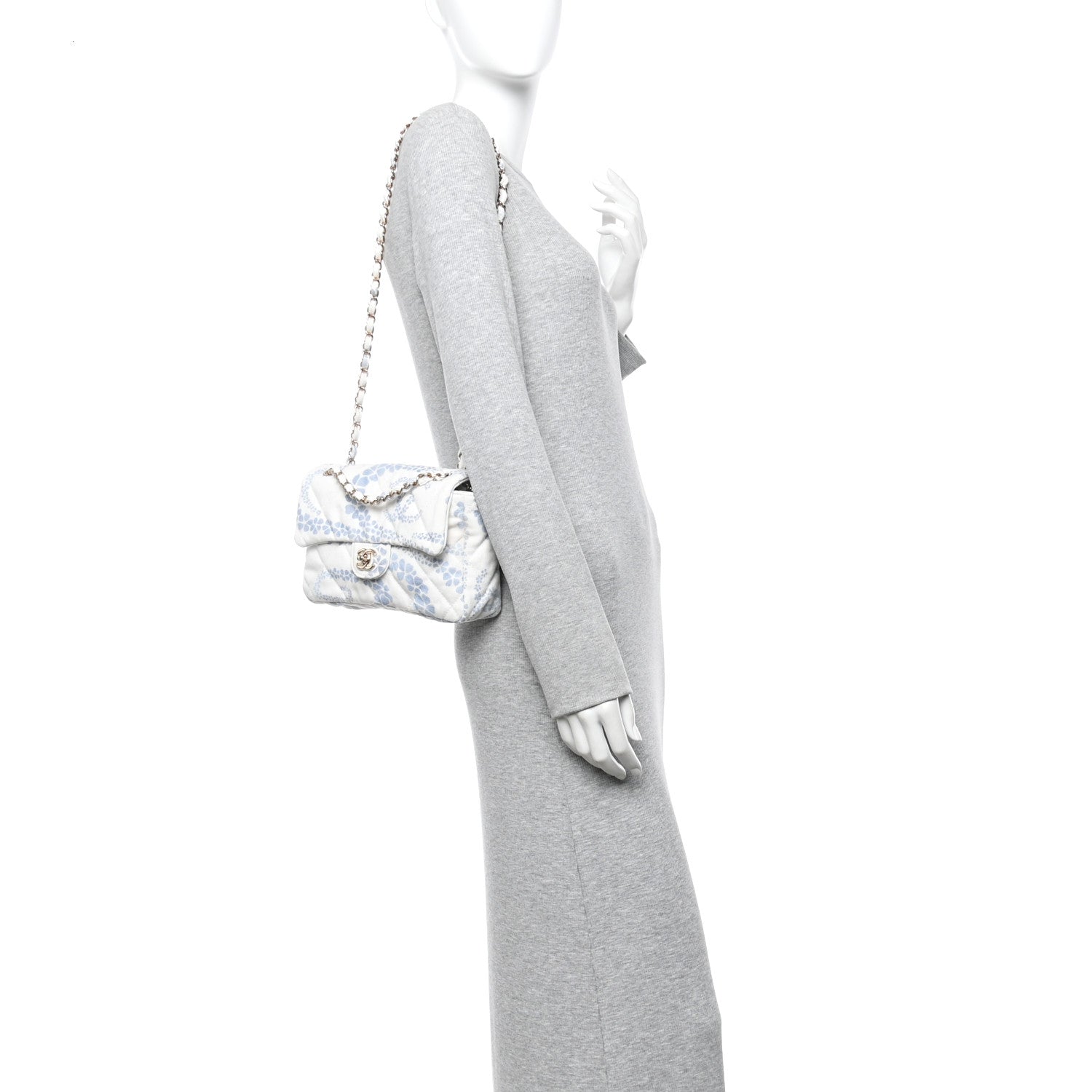 Chanel Printed Denim Coco Beach Quilted Small Single Flap Light Blue White 2 of 11