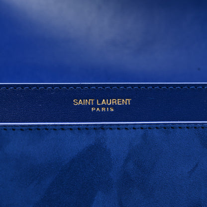 Saint Laurent Smooth Calfskin Suede Monogram Cassandra Clasp Bag Bleu Saphir 7 of 9