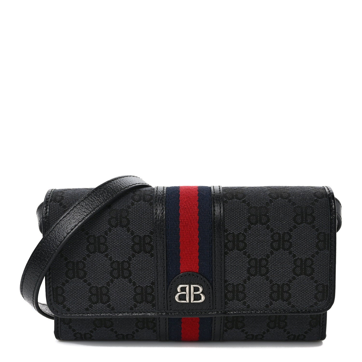 Gucci X BALENCIAGA BB Monogram Web Ophidia Crossbody Wallet Black 1 of 8