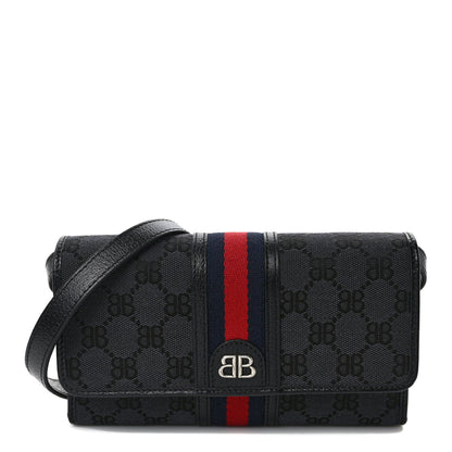 Gucci X BALENCIAGA BB Monogram Web Ophidia Crossbody Wallet Black 1 of 8