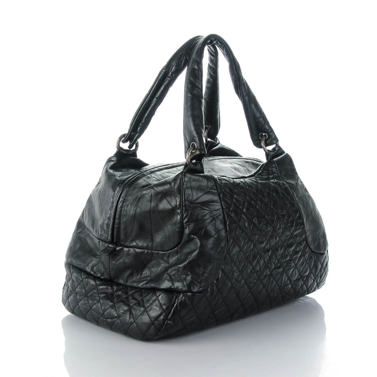Aged Calfskin Coco Rider Bowling Bag Black