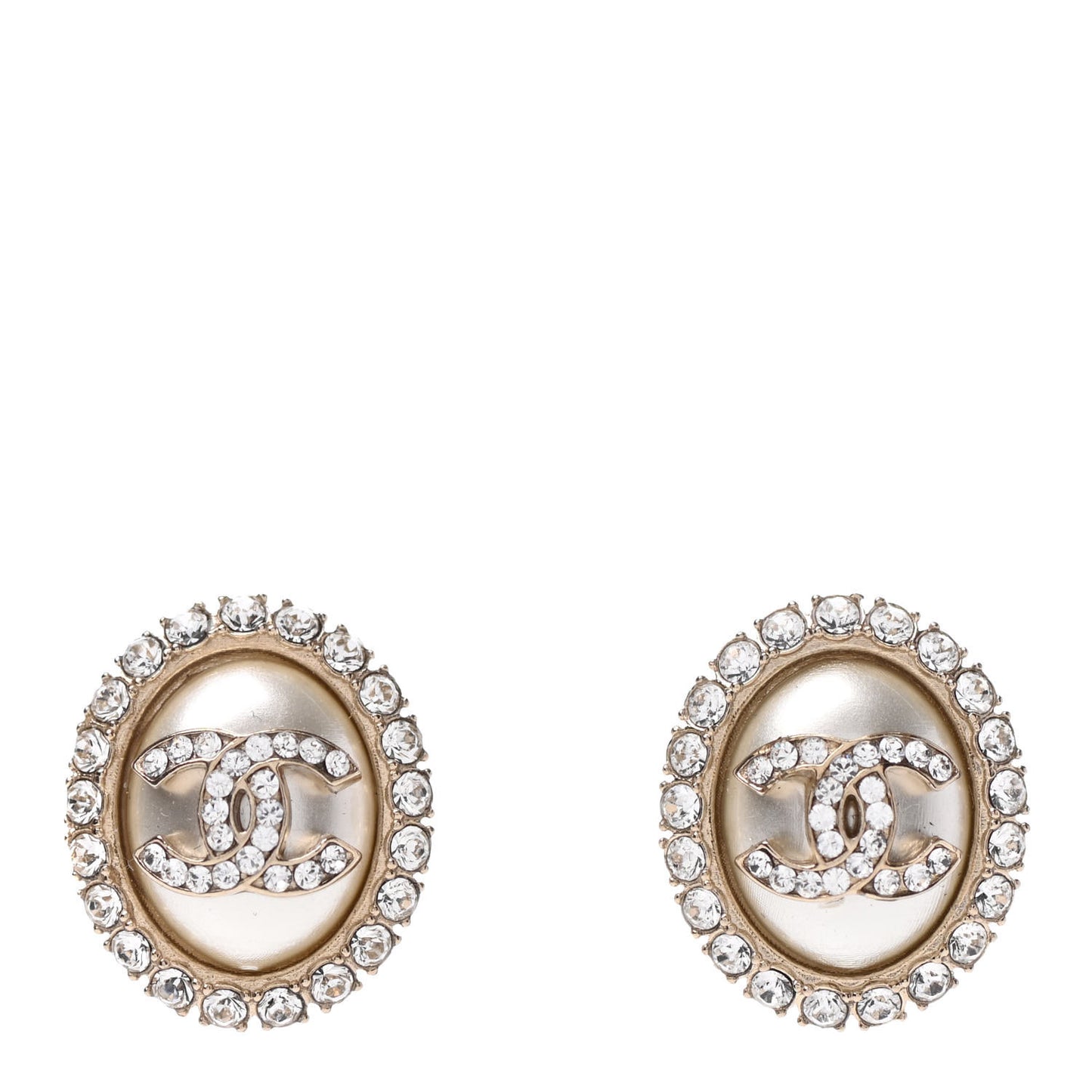 Crystal Pearl CC Oval Earrings Gold