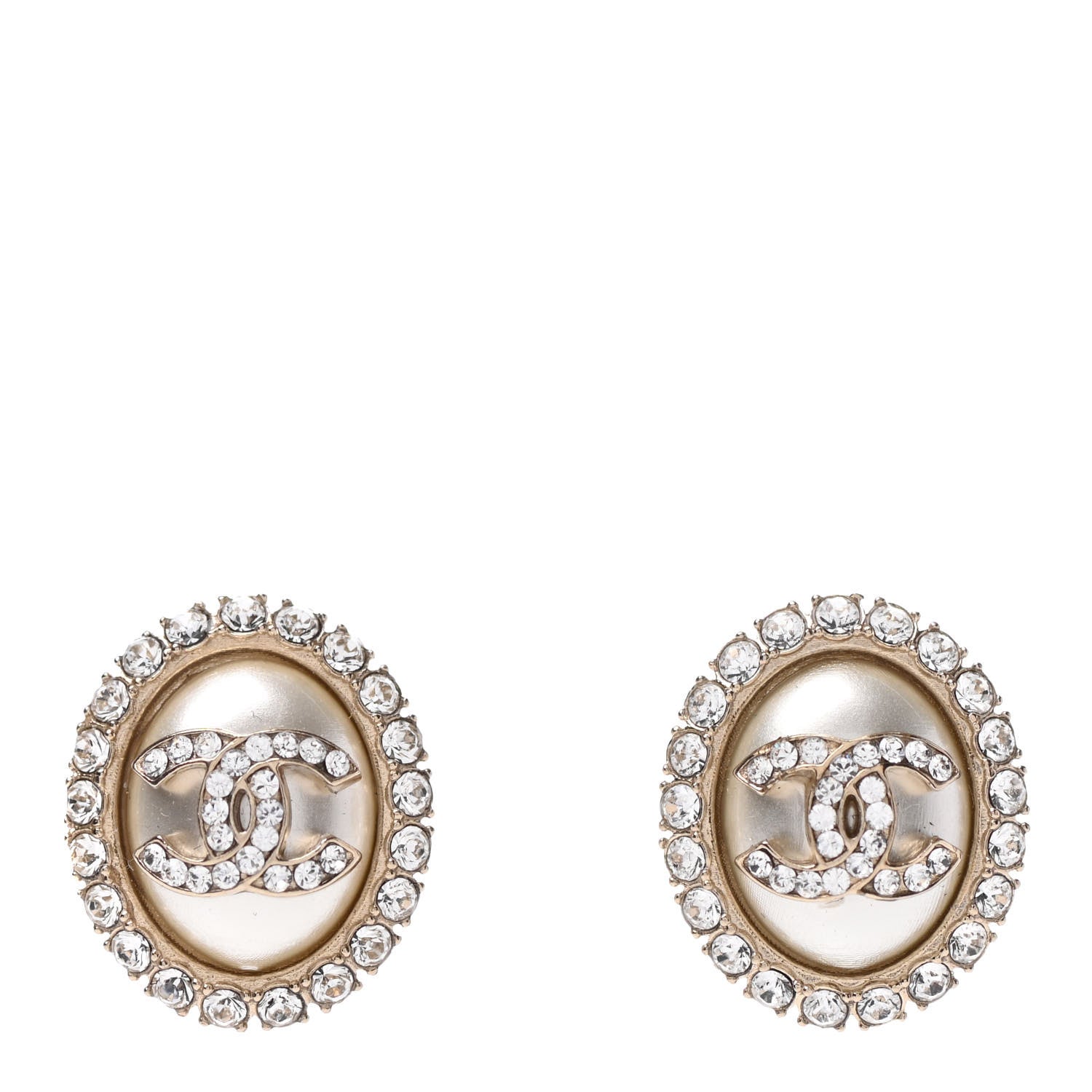 Chanel Crystal Pearl CC Oval Earrings Gold 1 of 3