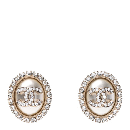 Chanel Crystal Pearl CC Oval Earrings Gold 1 of 3