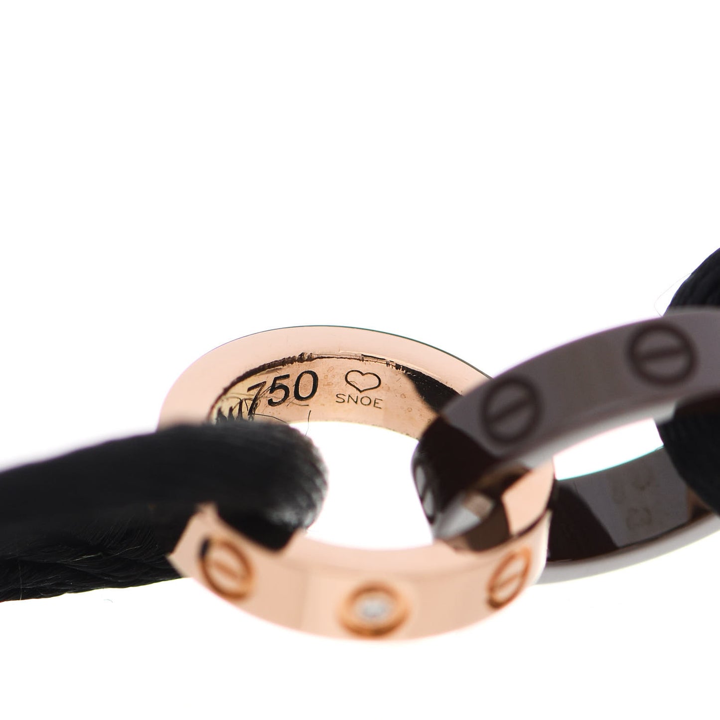 18K Pink Gold Ceramic 4 Diamond LOVE Cord Bracelet Black