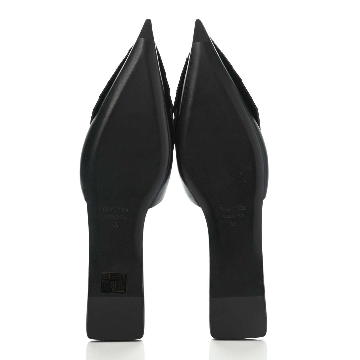 Nappa Pointed Toe Fringe Knife Logo Mules 41 Black White