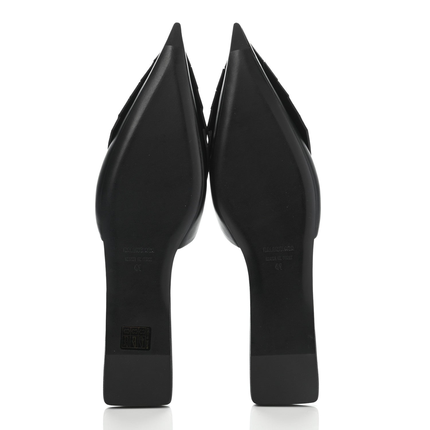 Balenciaga Nappa Pointed Toe Fringe Knife Logo Mules 41 Black White 5 of 9