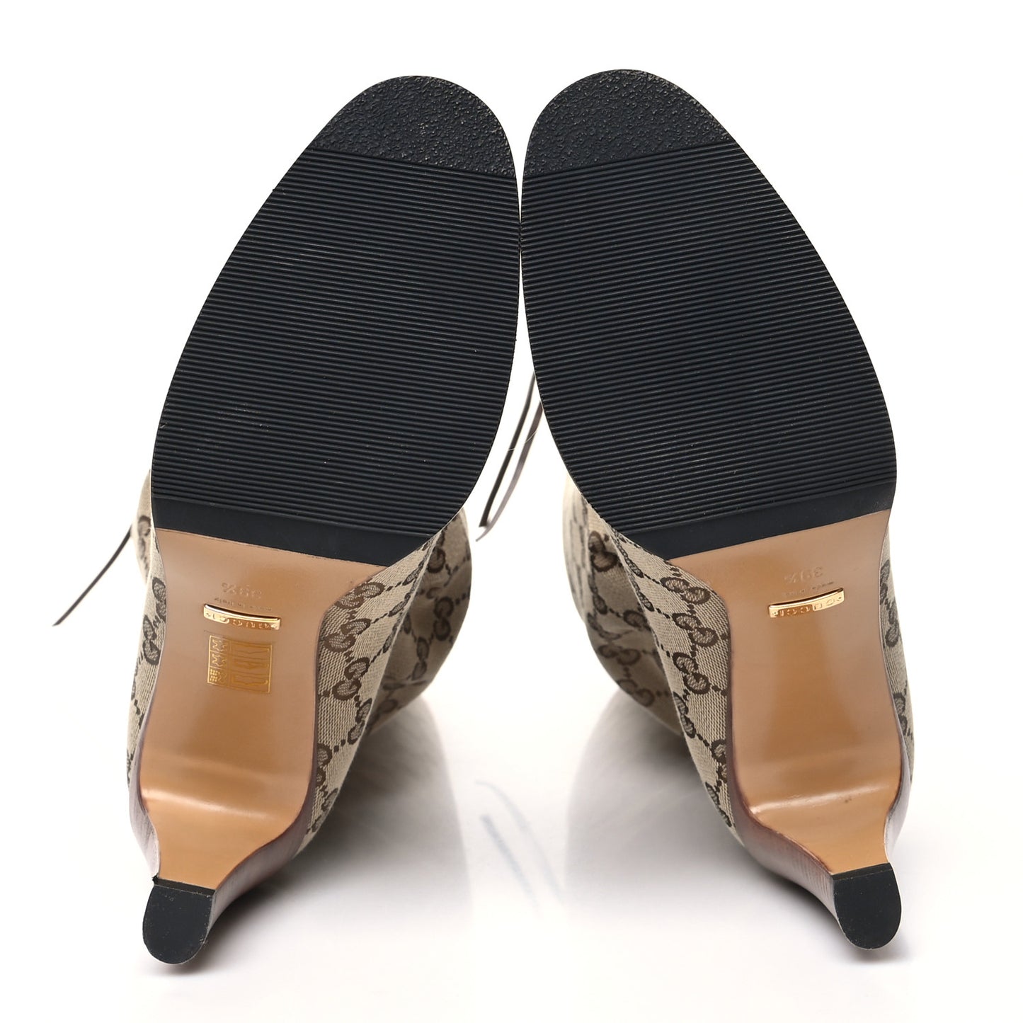 Monogram Lisa Mid Heel Boots 39.5 Beige Ebony