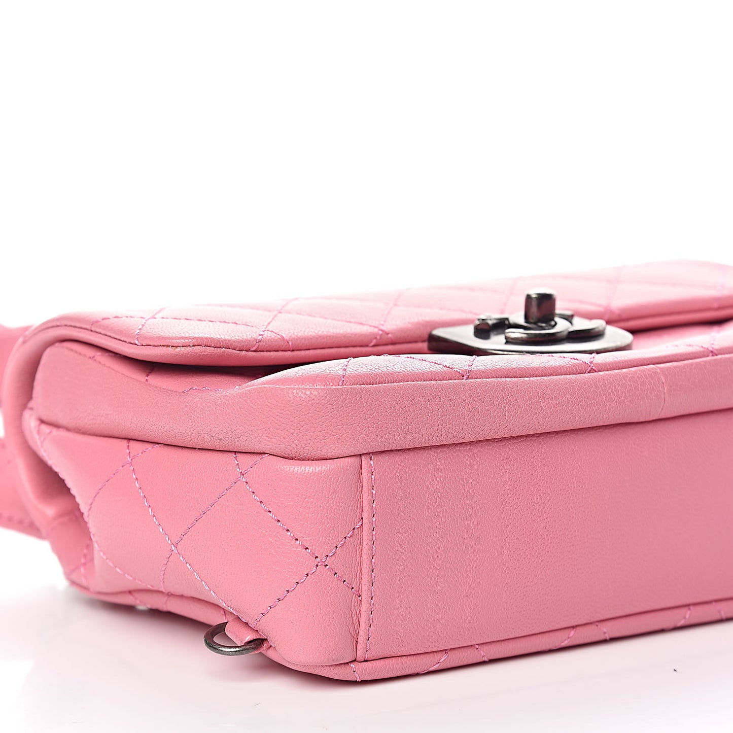 Shiny Goatskin Quilted Small Double Carry Waist Chain Flap Pink