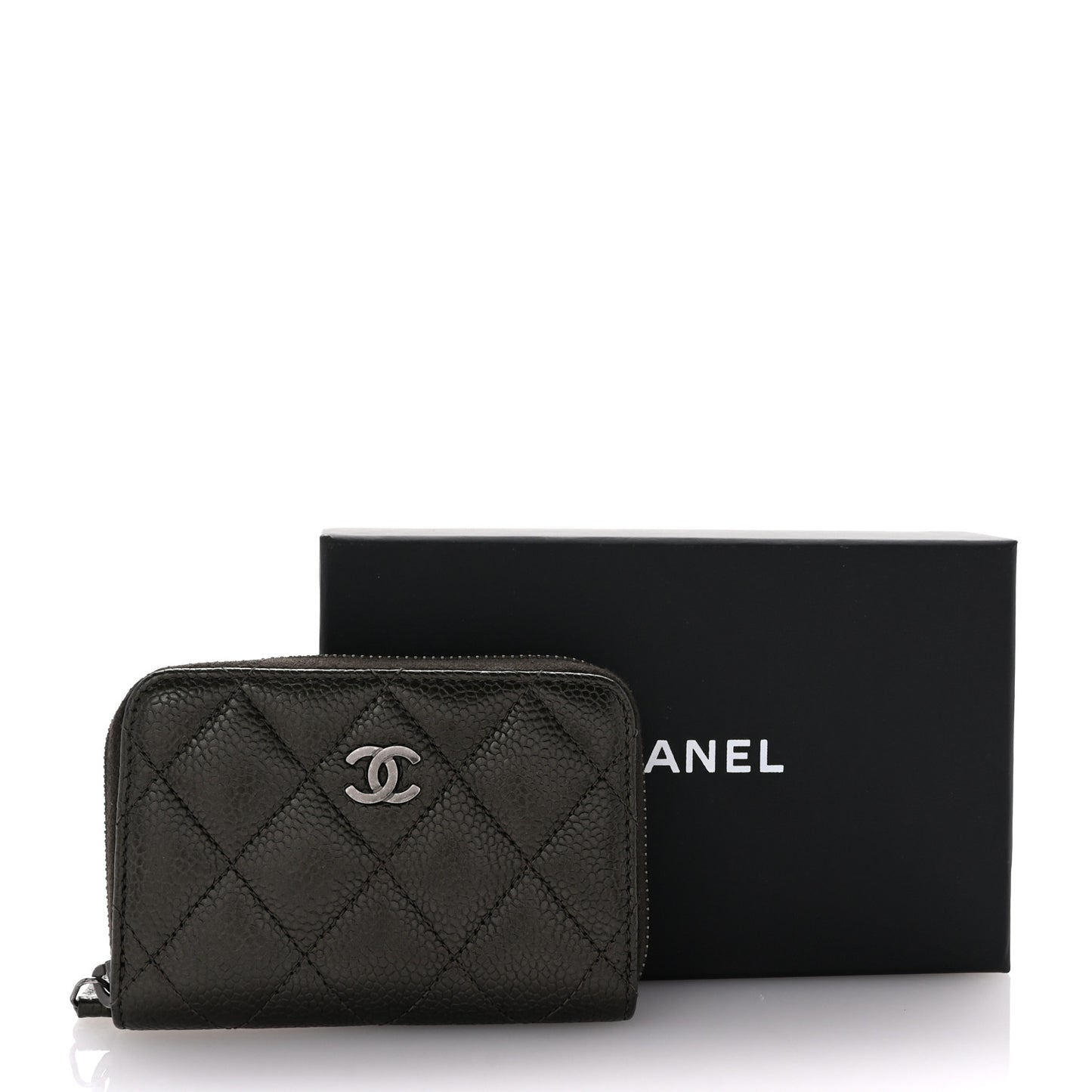 Caviar Quilted Zip Coin Purse Dark Charcoal