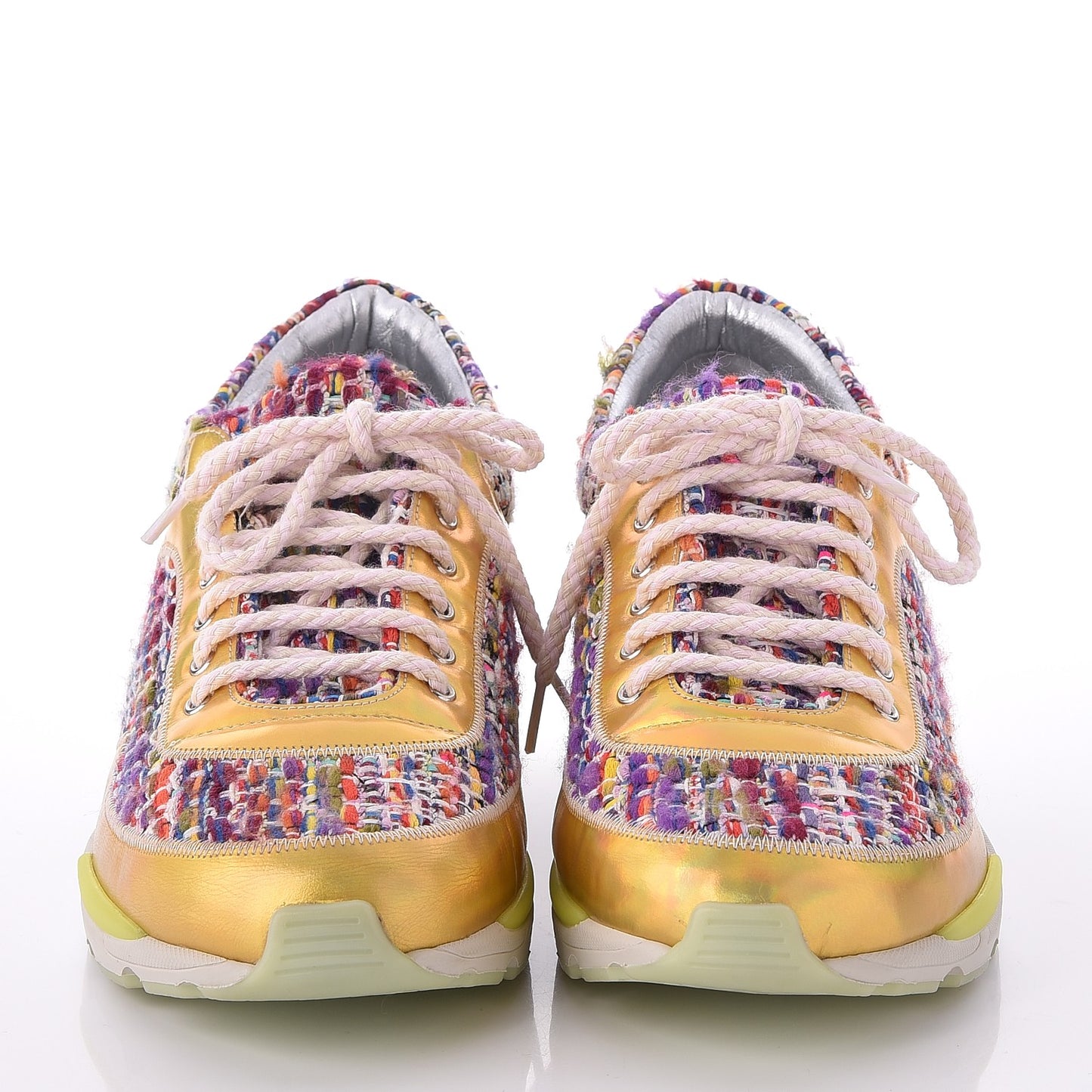 Tweed Lambskin Runway Sneakers 38.5 Silver Multicolor