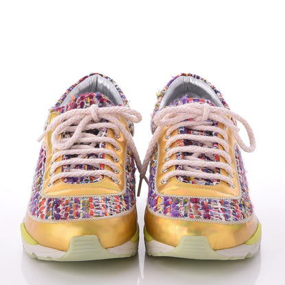 Chanel Tweed Lambskin Runway Sneakers 38.5 Silver Multicolor 2 of 8
