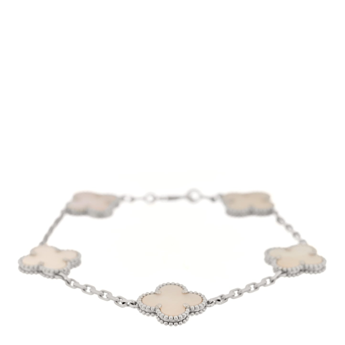 18K White Gold Mother of Pearl 5 Motifs Vintage Alhambra Bracelet