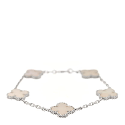 Van Cleef & Arpels 18K White Gold Mother of Pearl 5 Motifs Vintage Alhambra Bracelet 1 of 4