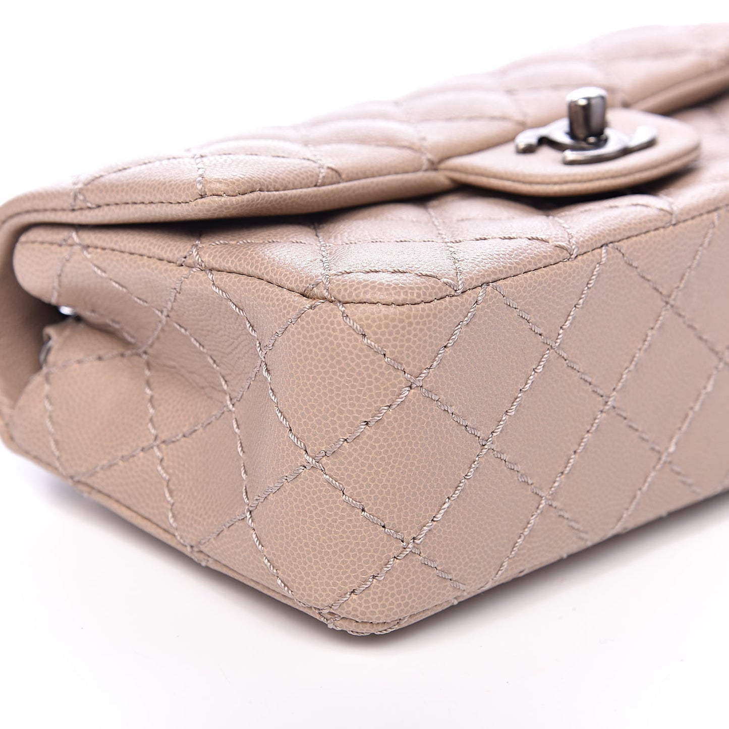 Caviar Quilted Mini Rectangular Flap Dark Beige