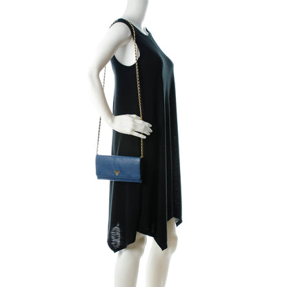 Prada Saffiano Metal Oro Chain Wallet Bleuette 2 of 7