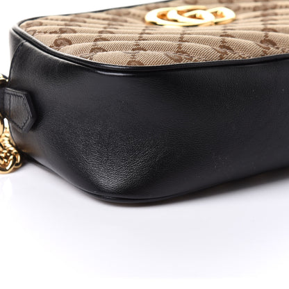 Gucci Monogram Matelasse Diagonal Small GG Marmont Chain Shoulder Bag Beige Black 10 of 11