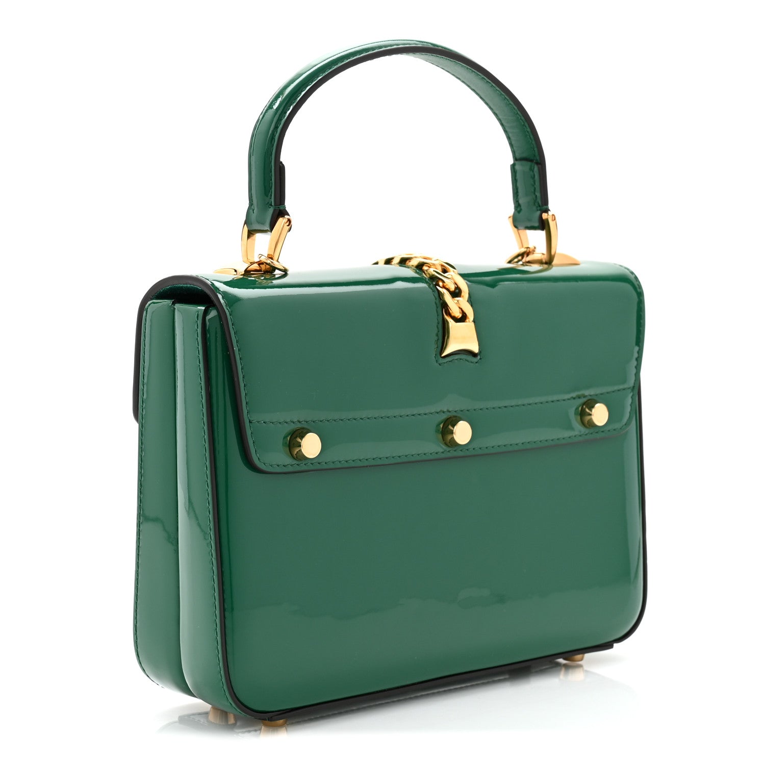 Gucci Mousse Top Patent Small Sylvie 1969 Top Handle Bag Emerald