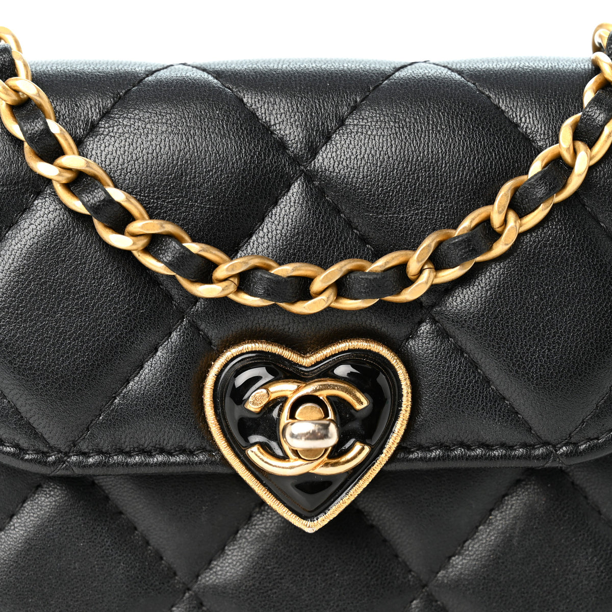 Chanel Lambskin Plexiglass Quilted Coco Love Clutch With Chain Black 9 of 11