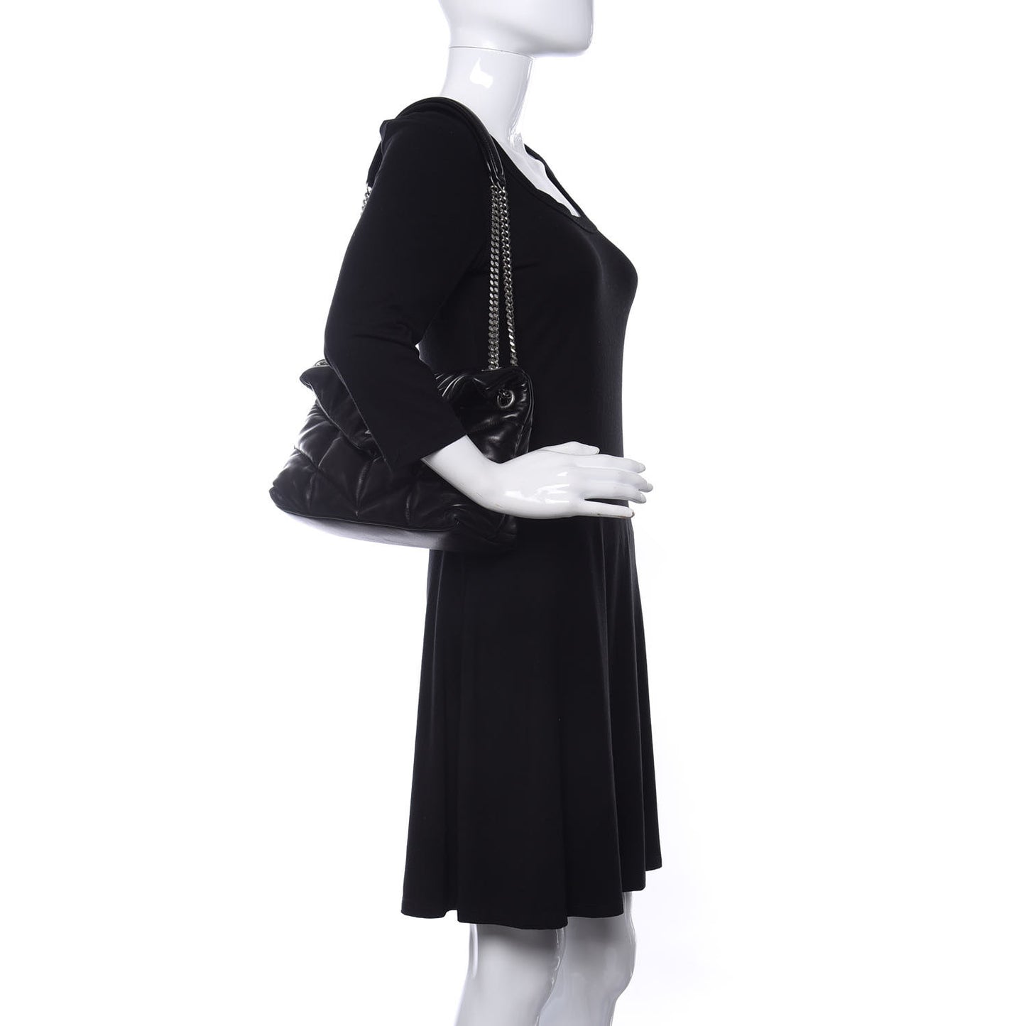 Lambskin Quilted Small Loulou Puffer Monogram Chain Satchel Black