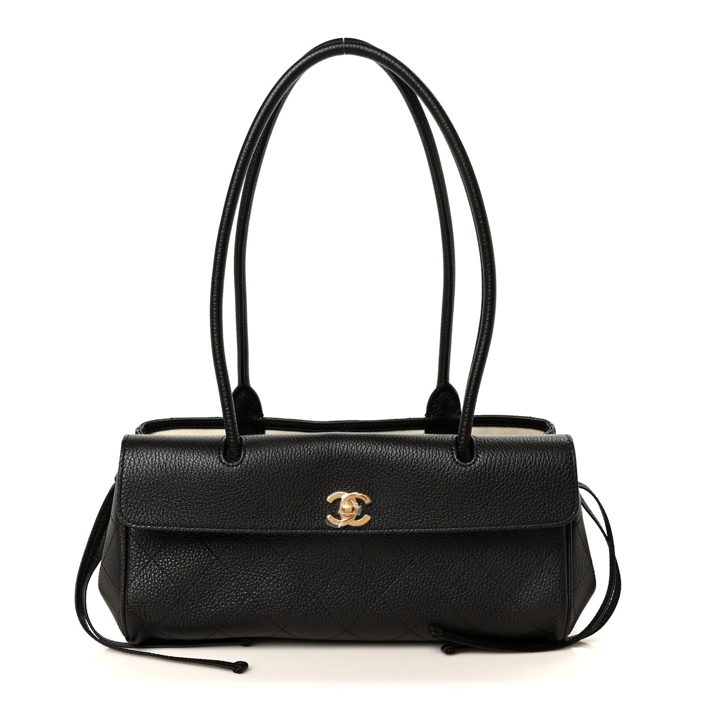 Grained Calfskin Stitched Urban Essentials Small Shopping Bag Black