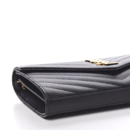Saint Laurent Grain De Poudre Matelasse Chevron Monogram Chain Wallet Black 7 of 10