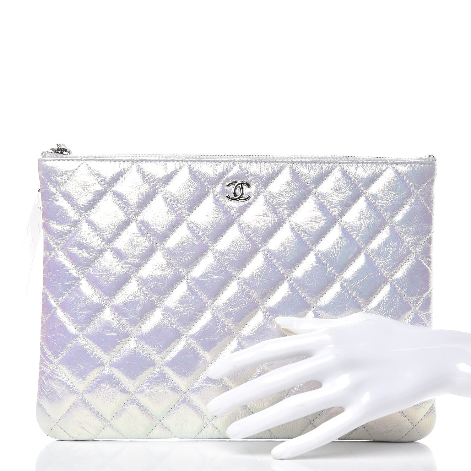 Chanel Iridescent Crumpled Calfskin CC Ripples Medium Cosmetic Case White 2 of 9
