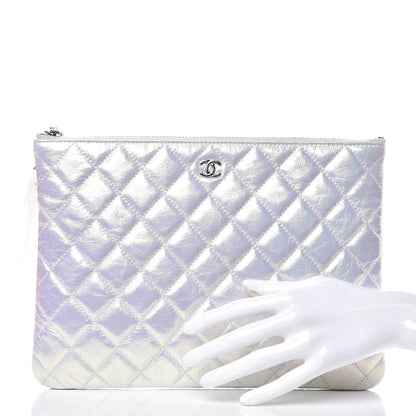 Chanel Iridescent Crumpled Calfskin CC Ripples Medium Cosmetic Case White 2 of 9