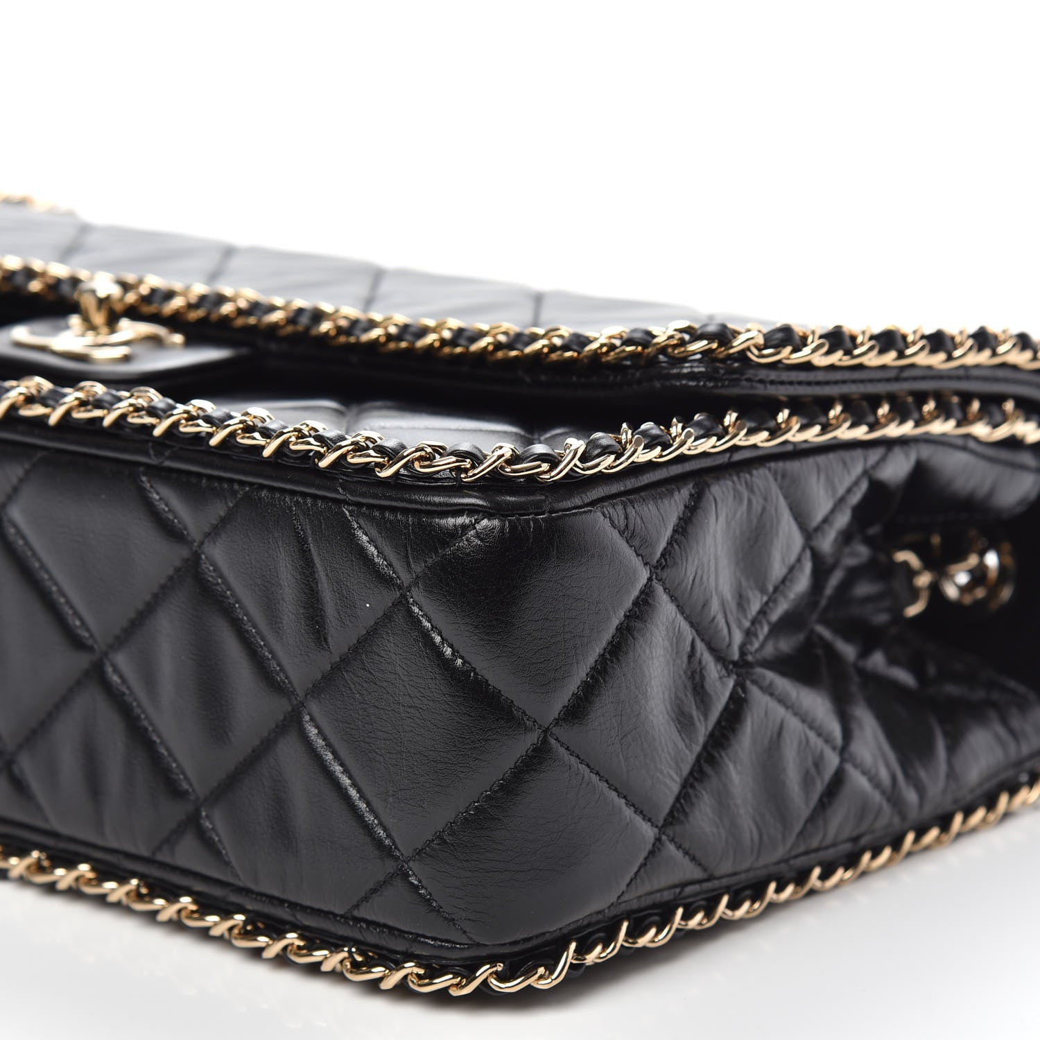 Chanel Crumpled Calfskin Quilted Large Chain All Over Flap Bag Black 11 of 11