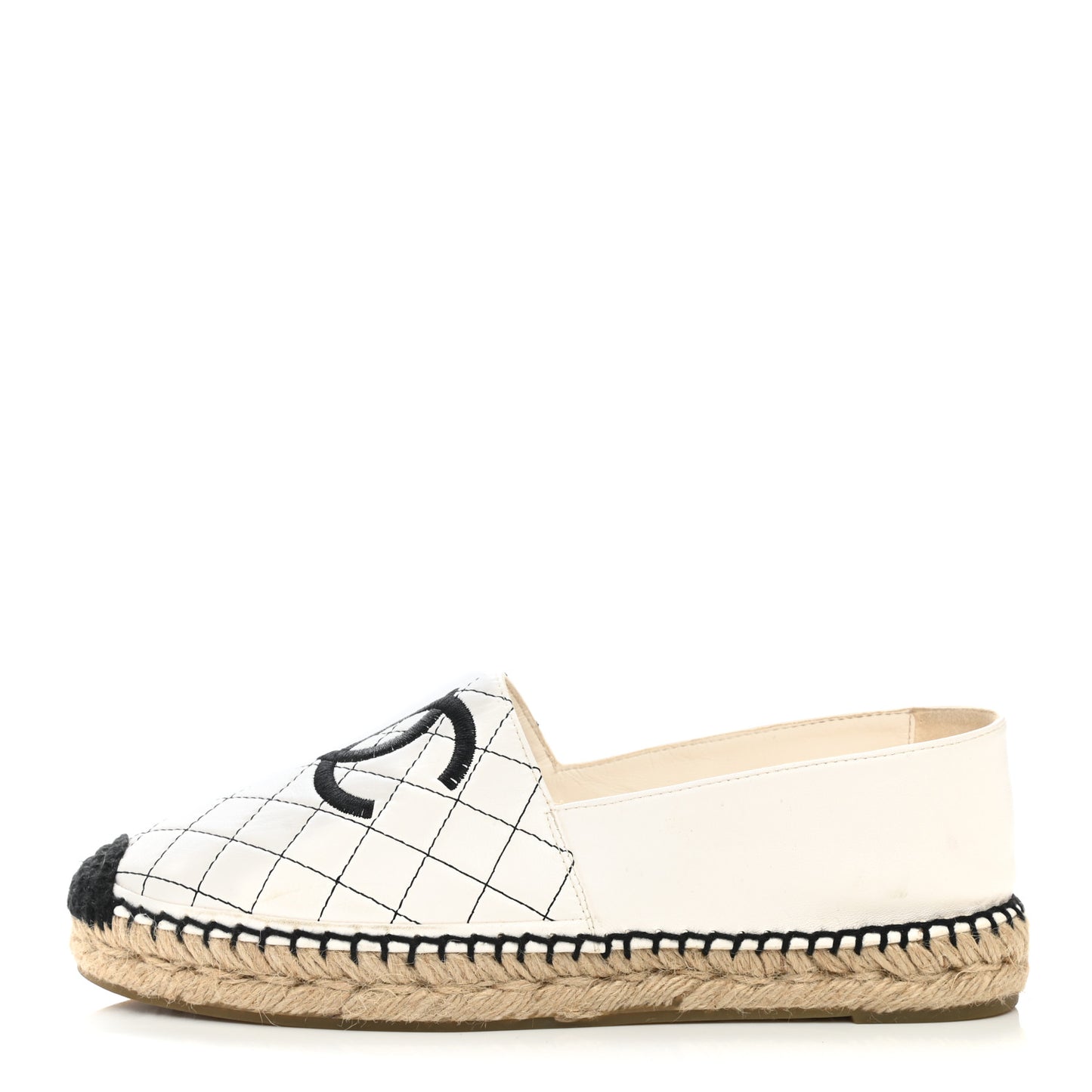 Lambskin Stitched CC Espadrilles 40 White Black