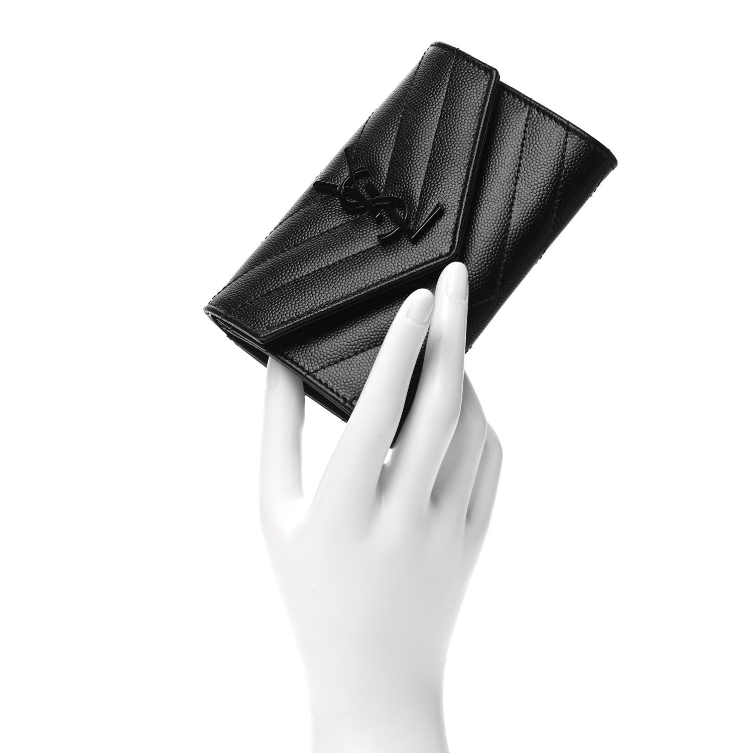 Saint Laurent Grain De Poudre Matelasse Chevron Small Monochrome Monogram Envelope Wallet Black 2 of 9