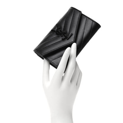 Saint Laurent Grain De Poudre Matelasse Chevron Small Monochrome Monogram Envelope Wallet Black 2 of 9