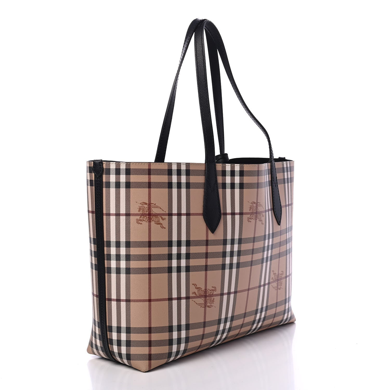 Burberry Grainy Calfskin Haymarket Check Medium Reversible Tote Black 2 of 4