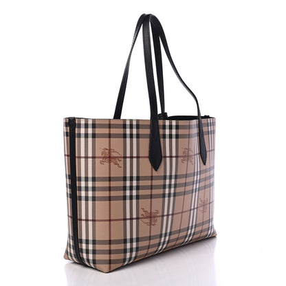Burberry Grainy Calfskin Haymarket Check Medium Reversible Tote Black 2 of 4