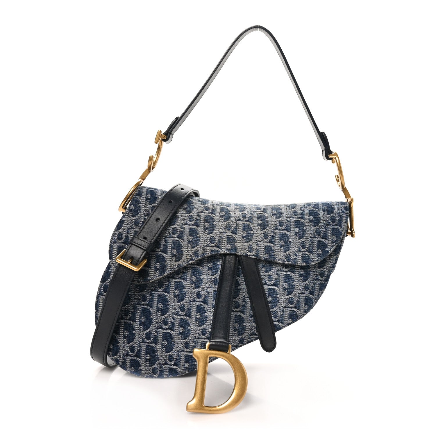 Christian Dior Denim Oblique Jacquard Saddle Bag With Strap Blue