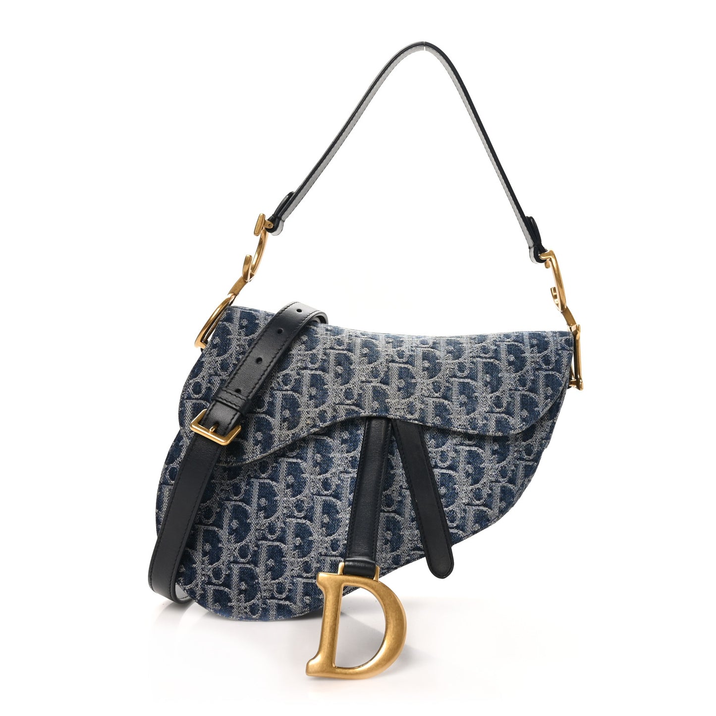 Denim Oblique Jacquard Saddle Bag With Strap Blue