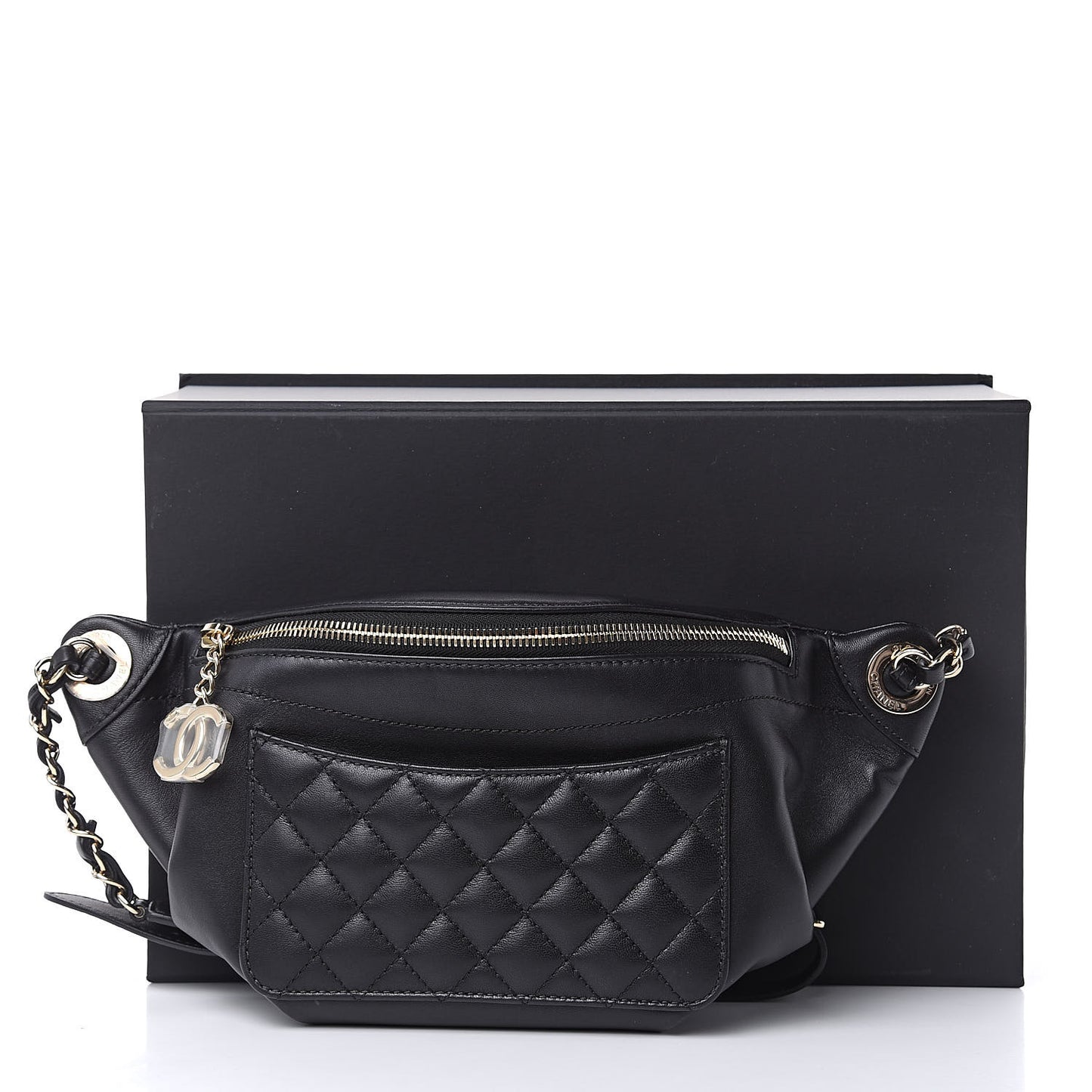 Lambskin Quilted Waist Bag Fanny Pack Black