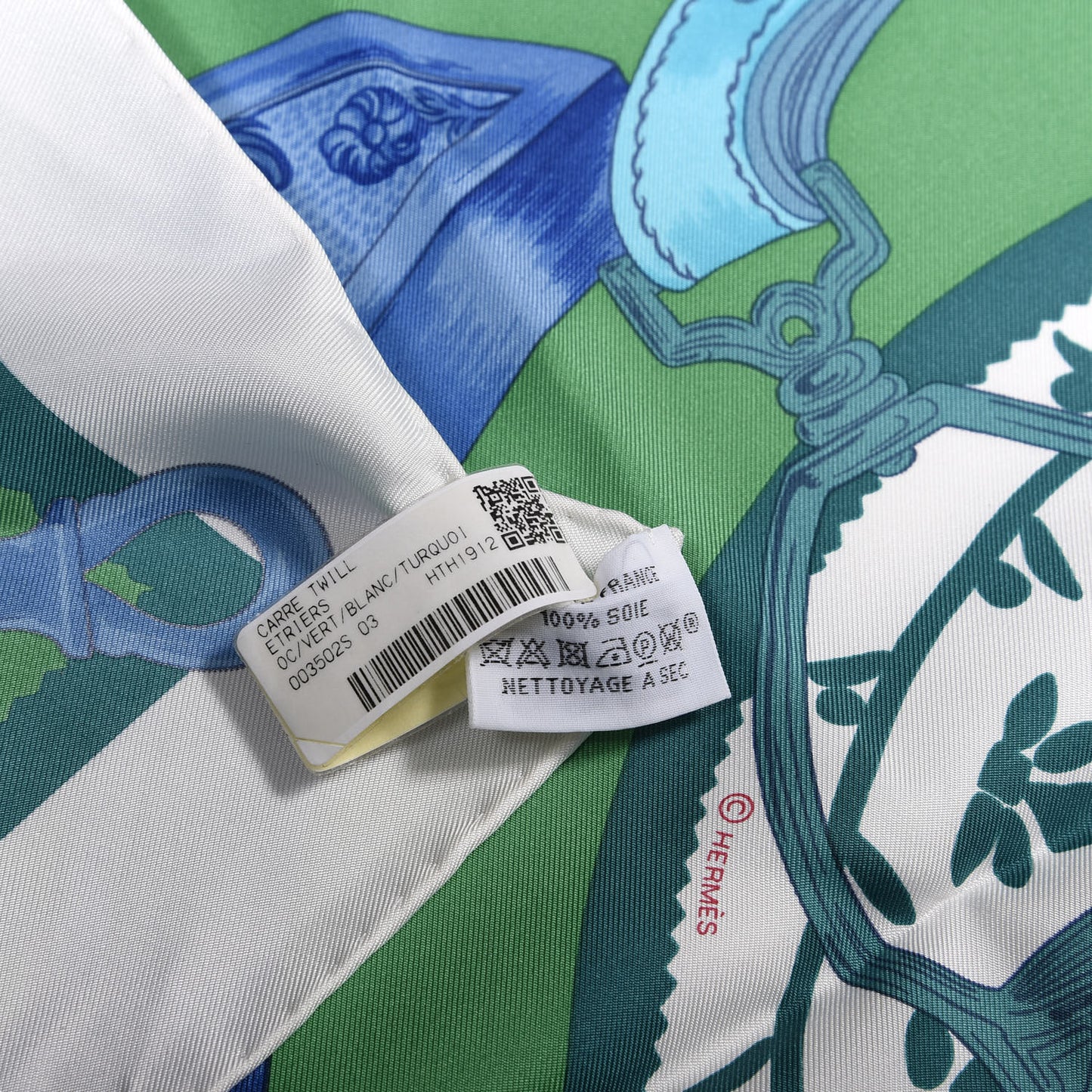 Silk Etriers Scarf 90 Vert White Turquoise
