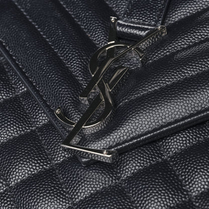 Saint Laurent Grain De Poudre Textured Mixed Matelasse Triquilt Medium Monogram Satchel Deep Marine 9 of 12