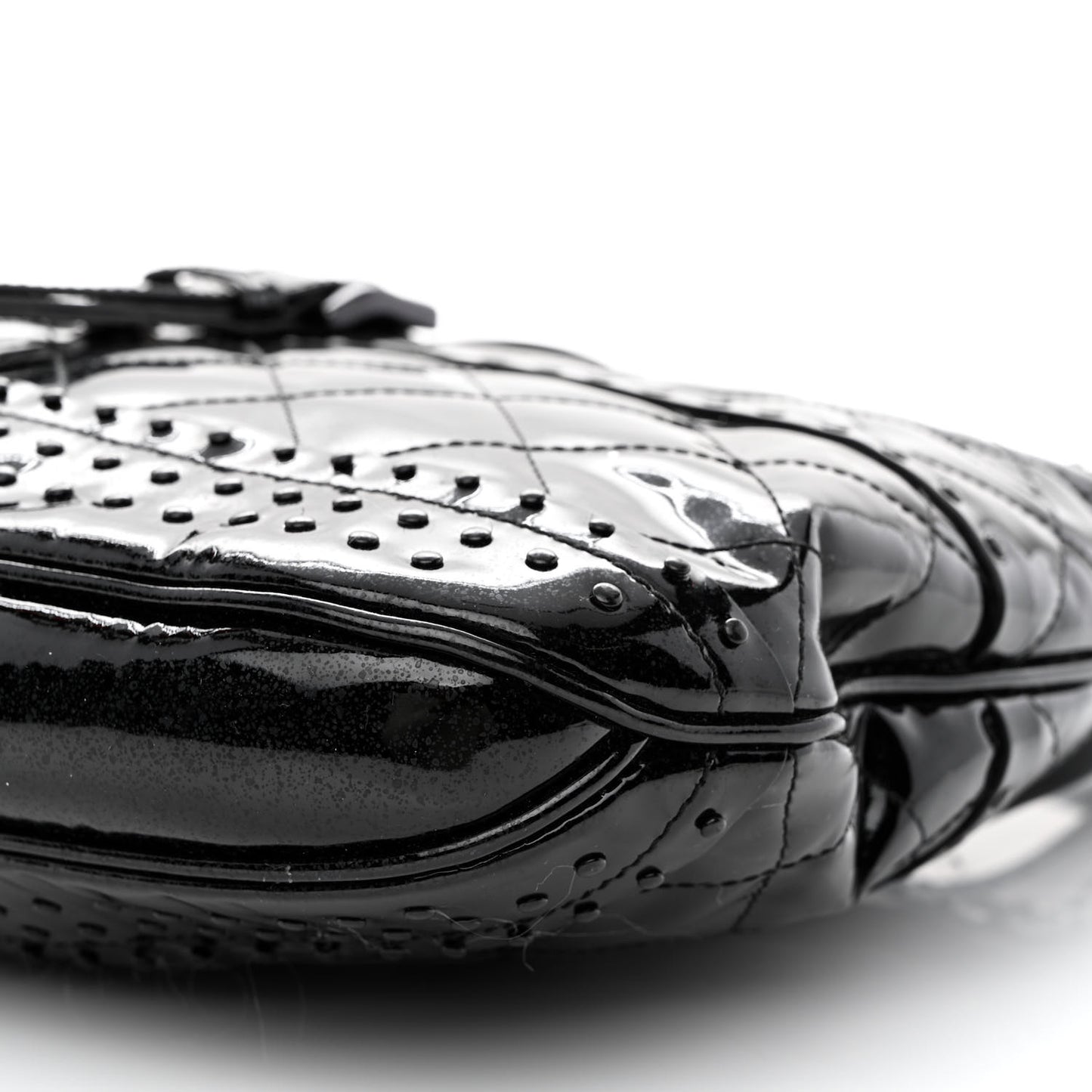 Patent Quilted Studded Brooke Hobo Black