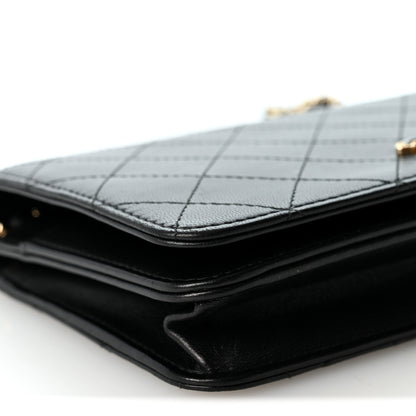 Chanel Lambskin Quilted Enamel CC Wallet on Chain WOC Black 9 of 11