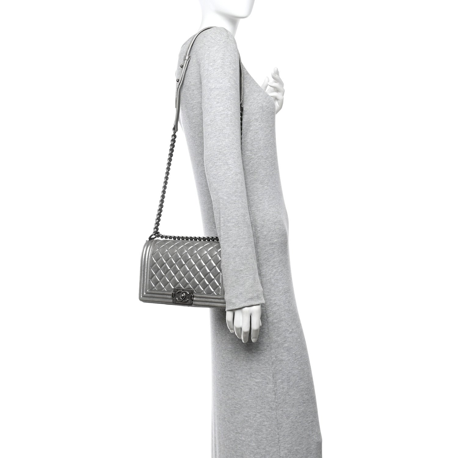Chanel Metallic Lambskin Quilted Medium Boy Flap Silver 2 of 10